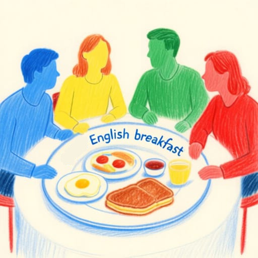 four people sitting round a big plate